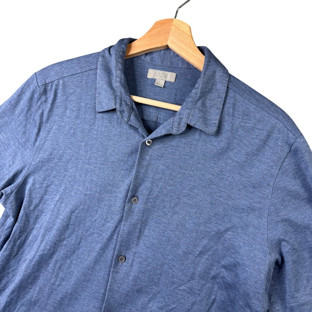 COS Mens Blue Heathered 100% Cotton Short Sleeve Button Up Shirt Size Medium